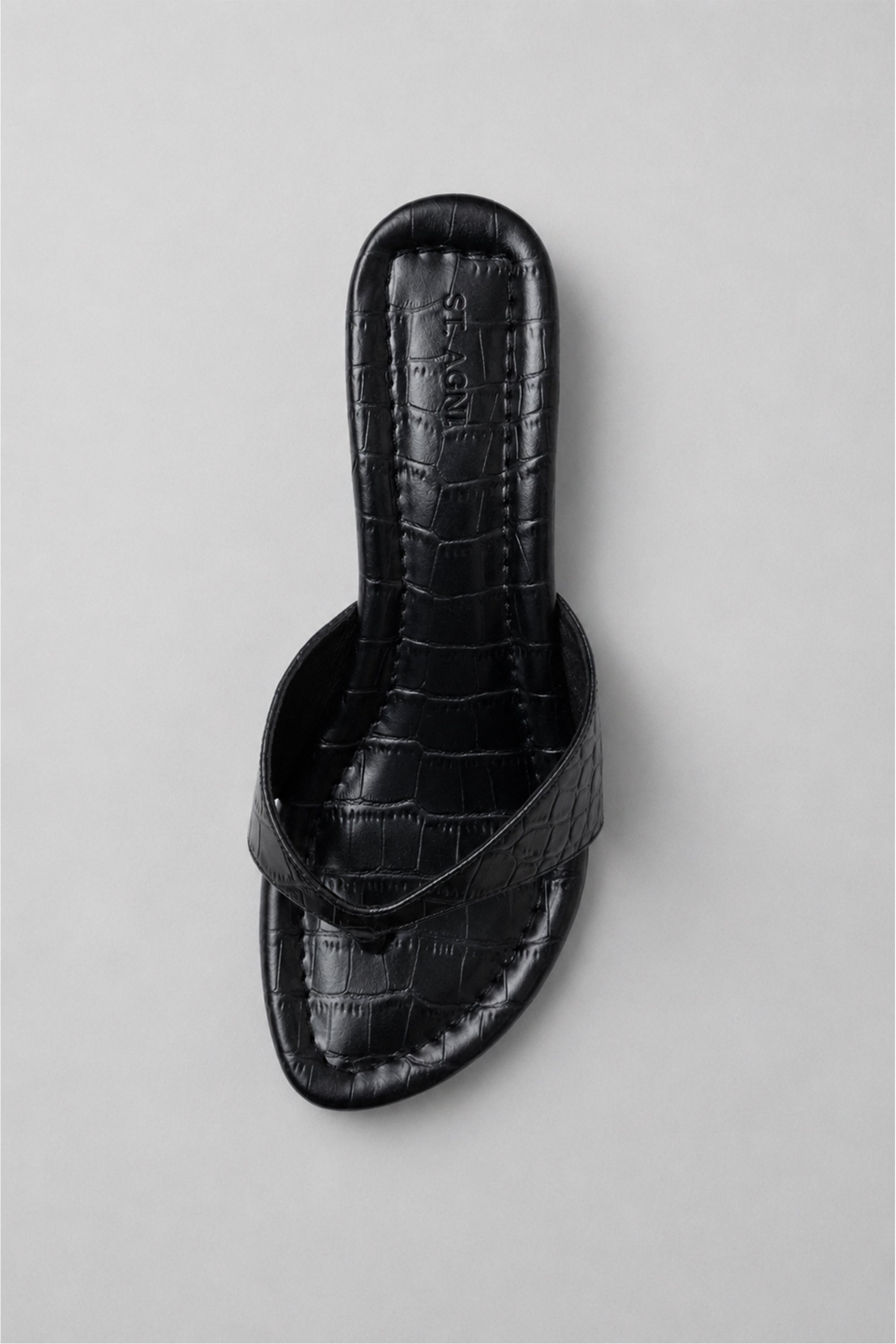 St. Agni Everyday Thong Heel 50 Croc Embossed Black