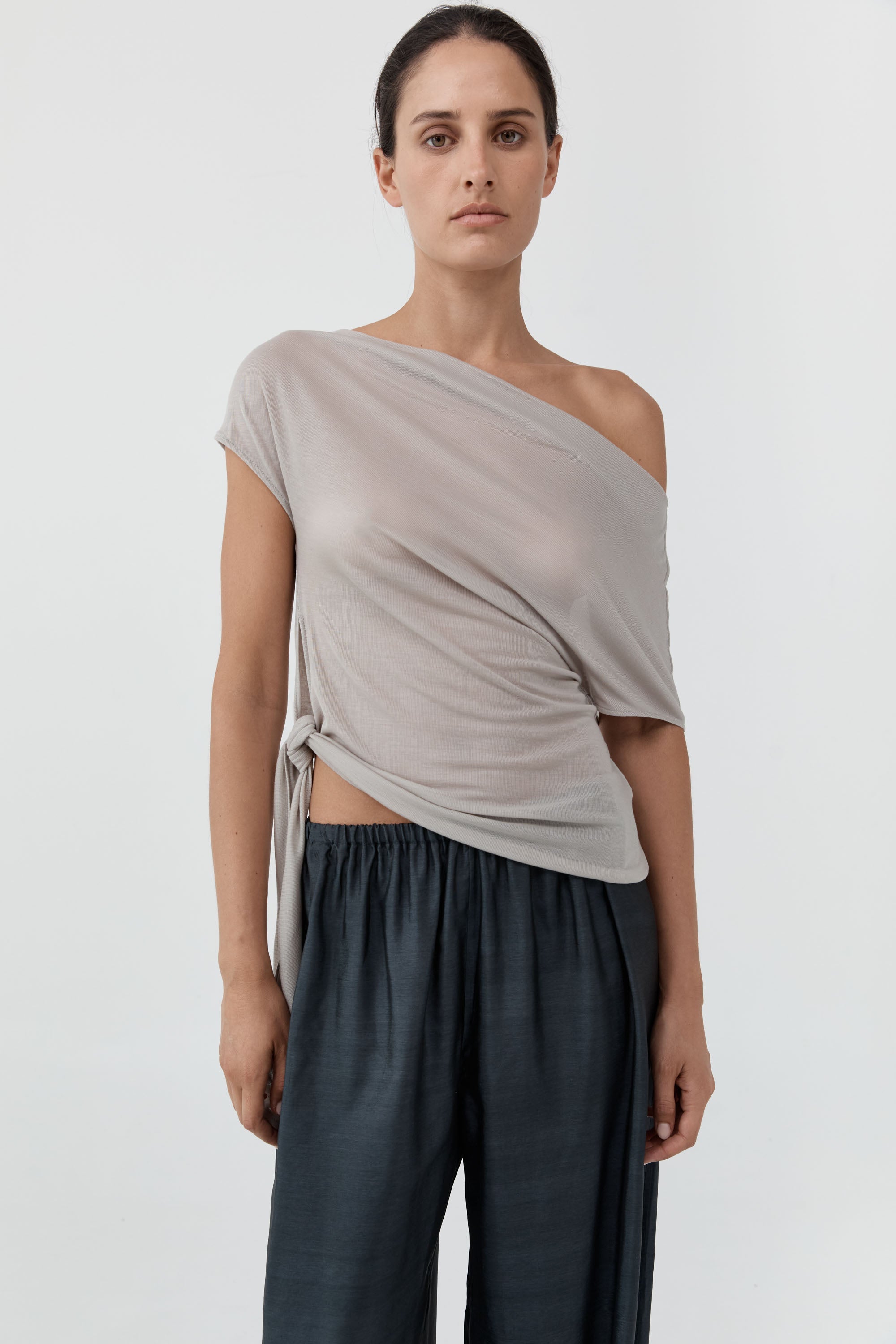 St Agni Fine Jersey Off Shoulder Top Soft Ash