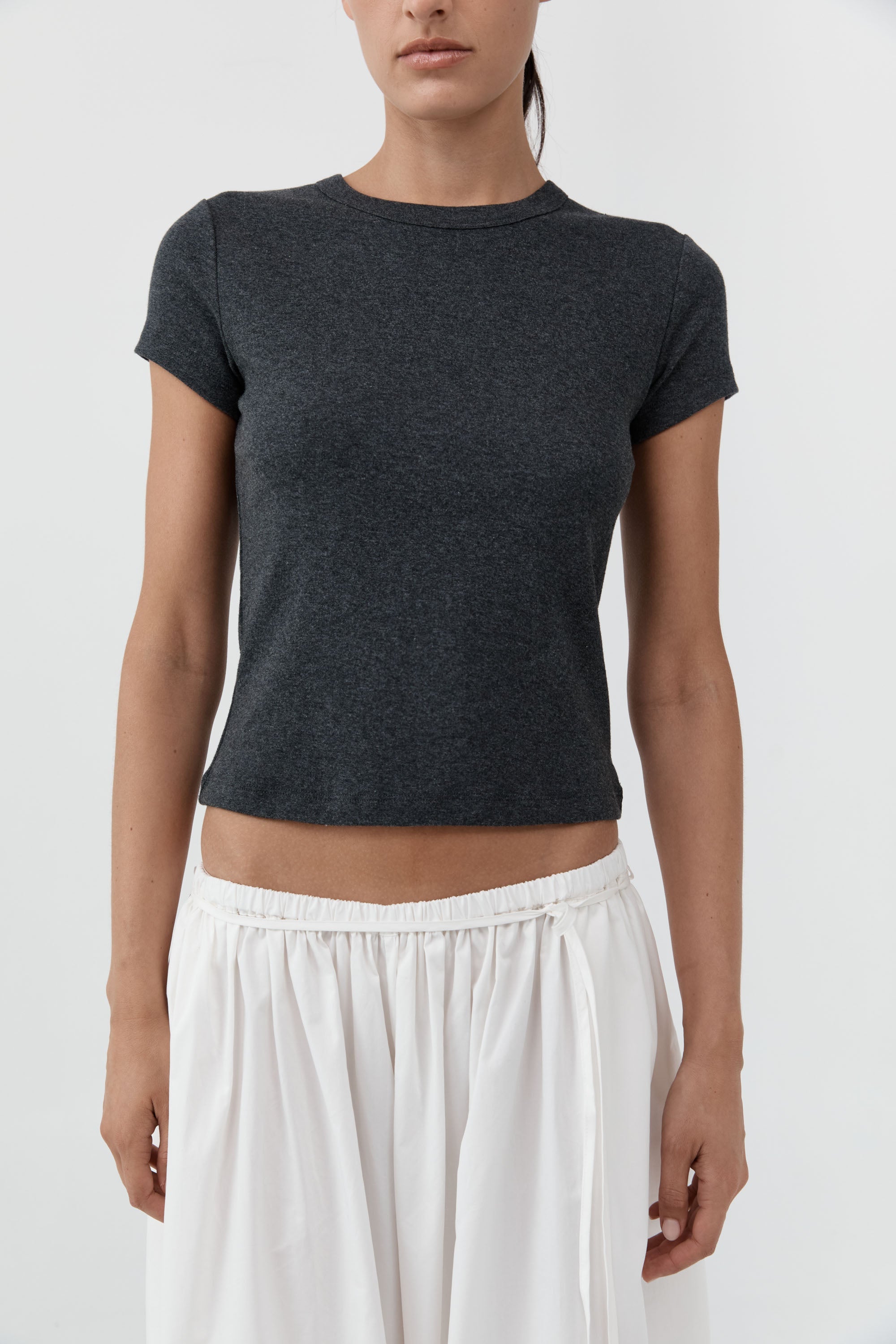 St. Agni Organic Cotton Baby Tee in Charcoal Melange – detail view | Peggy Concept Store