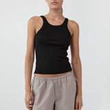 St. Agni Organic Cotton Racer Singlet in Jet Black – front view | Peggy Concept Store