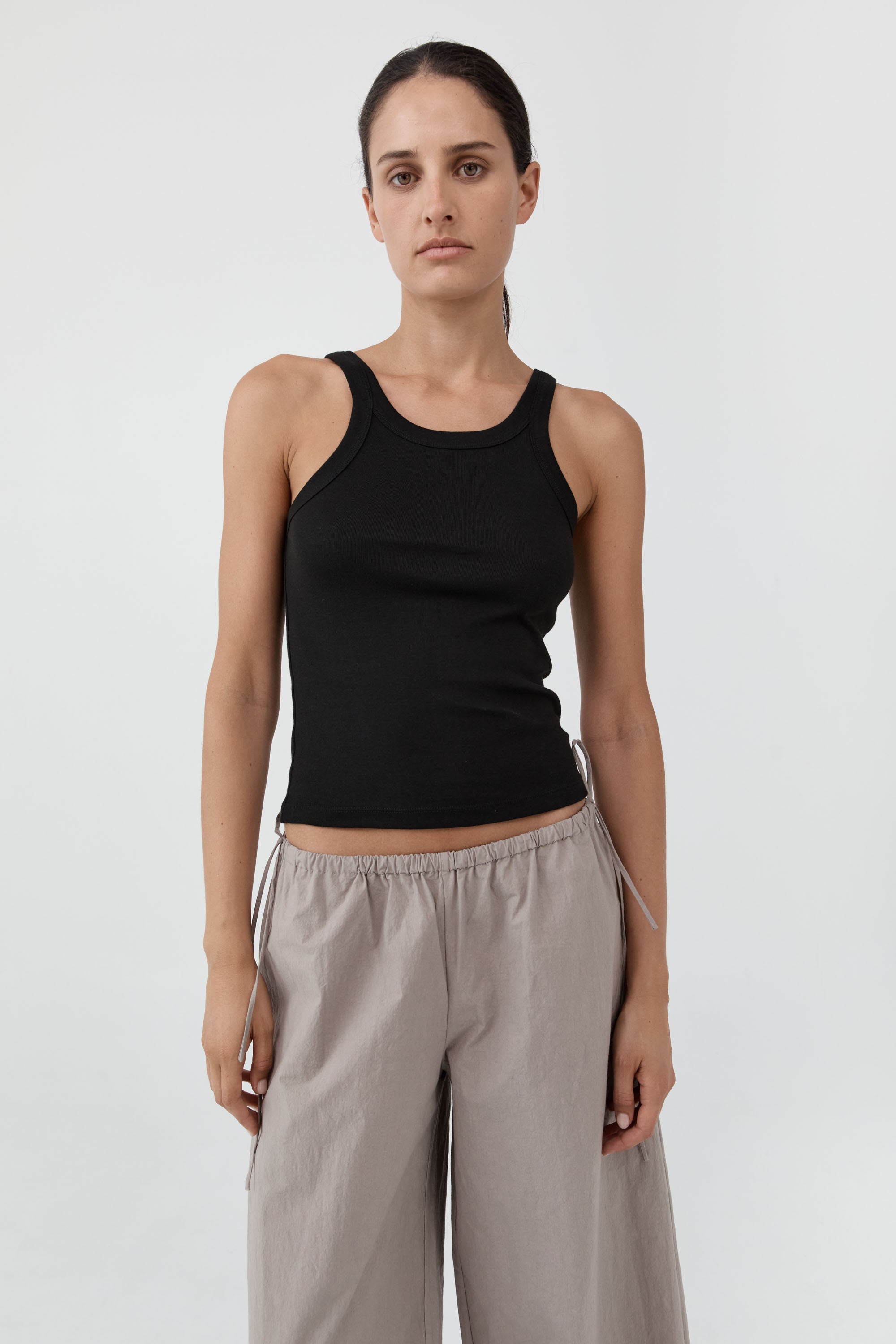 St. Agni Organic Cotton Racer Singlet in Jet Black – front view | Peggy Concept Store