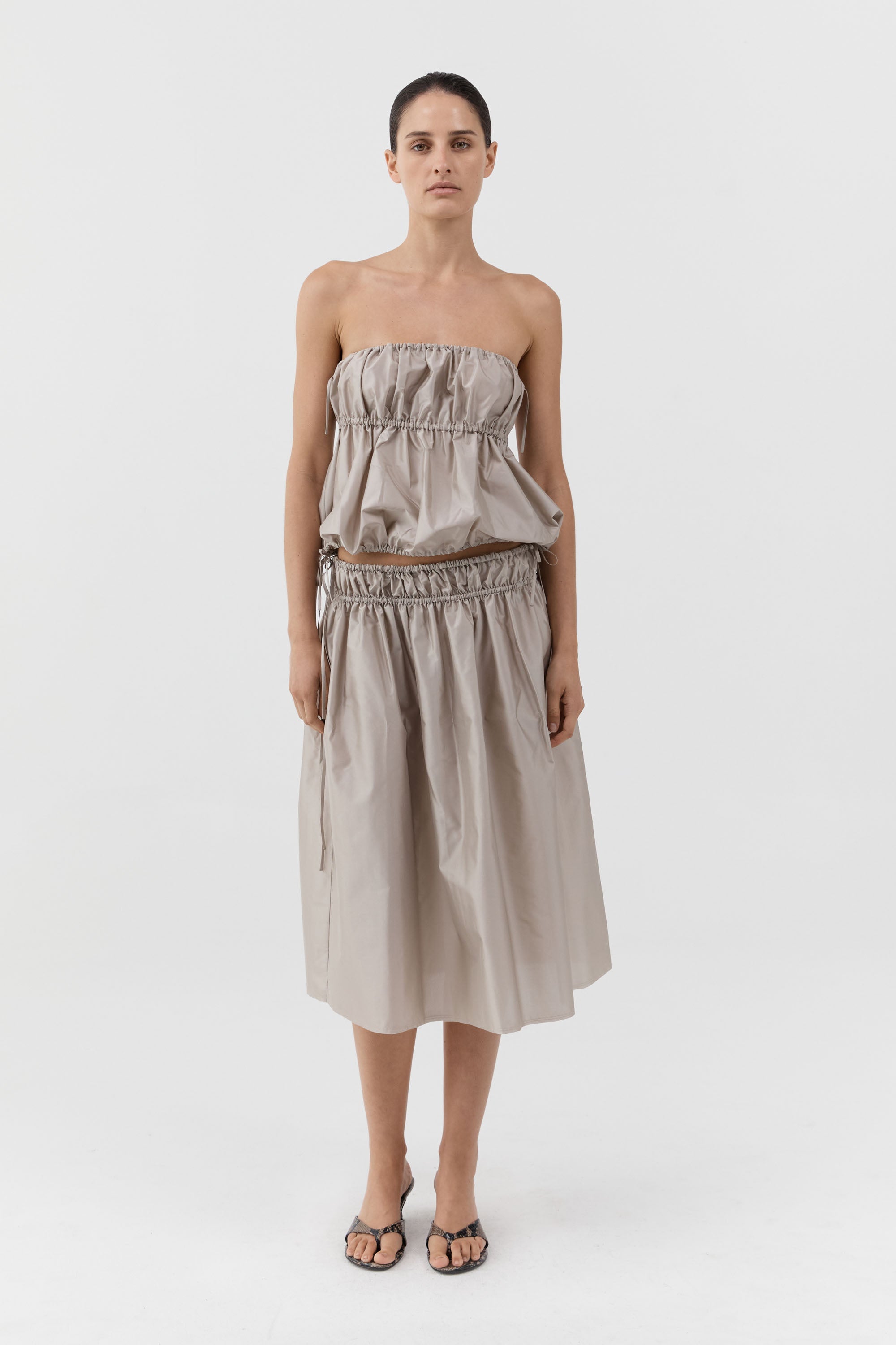 St. Agni Paper Taffeta Drawstring Skirt Fog