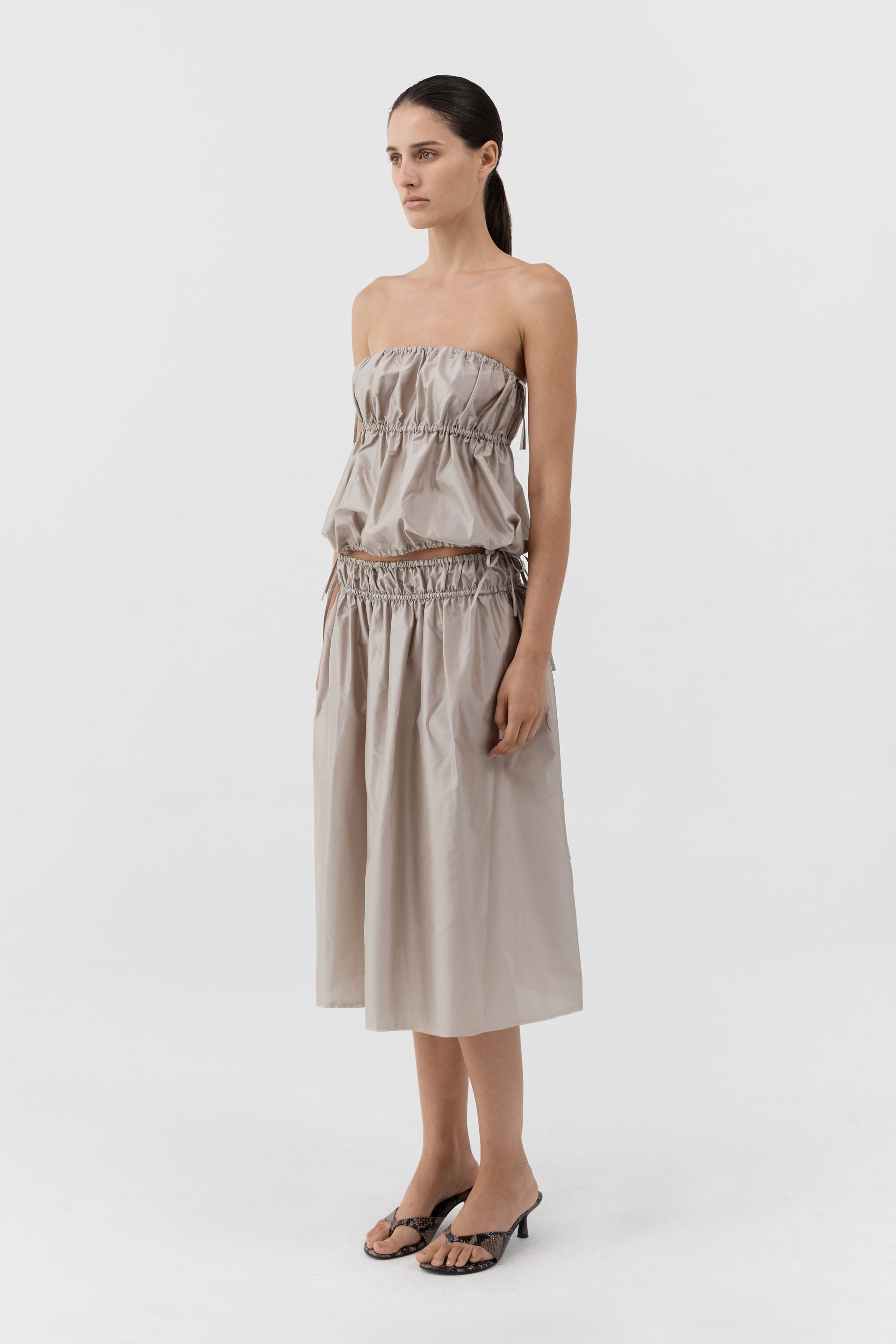 St. Agni Paper Taffeta Drawstring Skirt Fog
