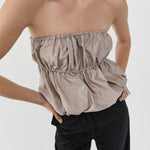 St. Agni Paper Taffeta Strapless Drawstring Top Fog