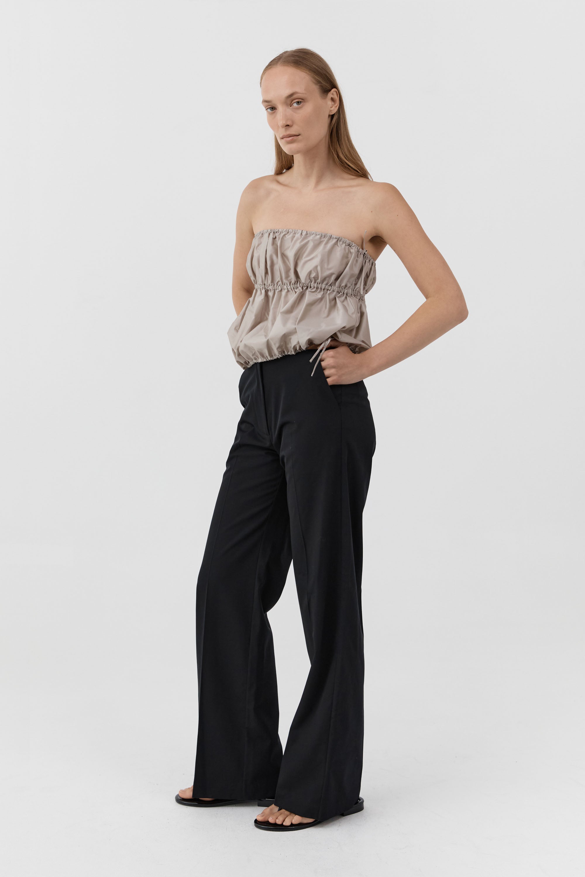 St. Agni Paper Taffeta Strapless Drawstring Top Fog