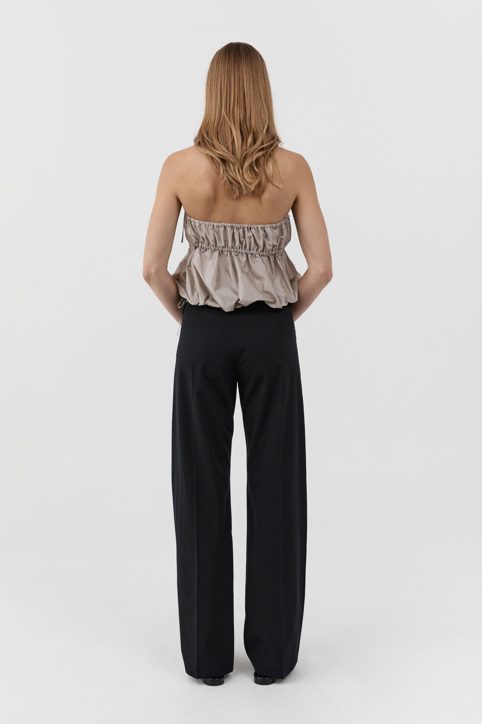 St. Agni Paper Taffeta Strapless Drawstring Top Fog
