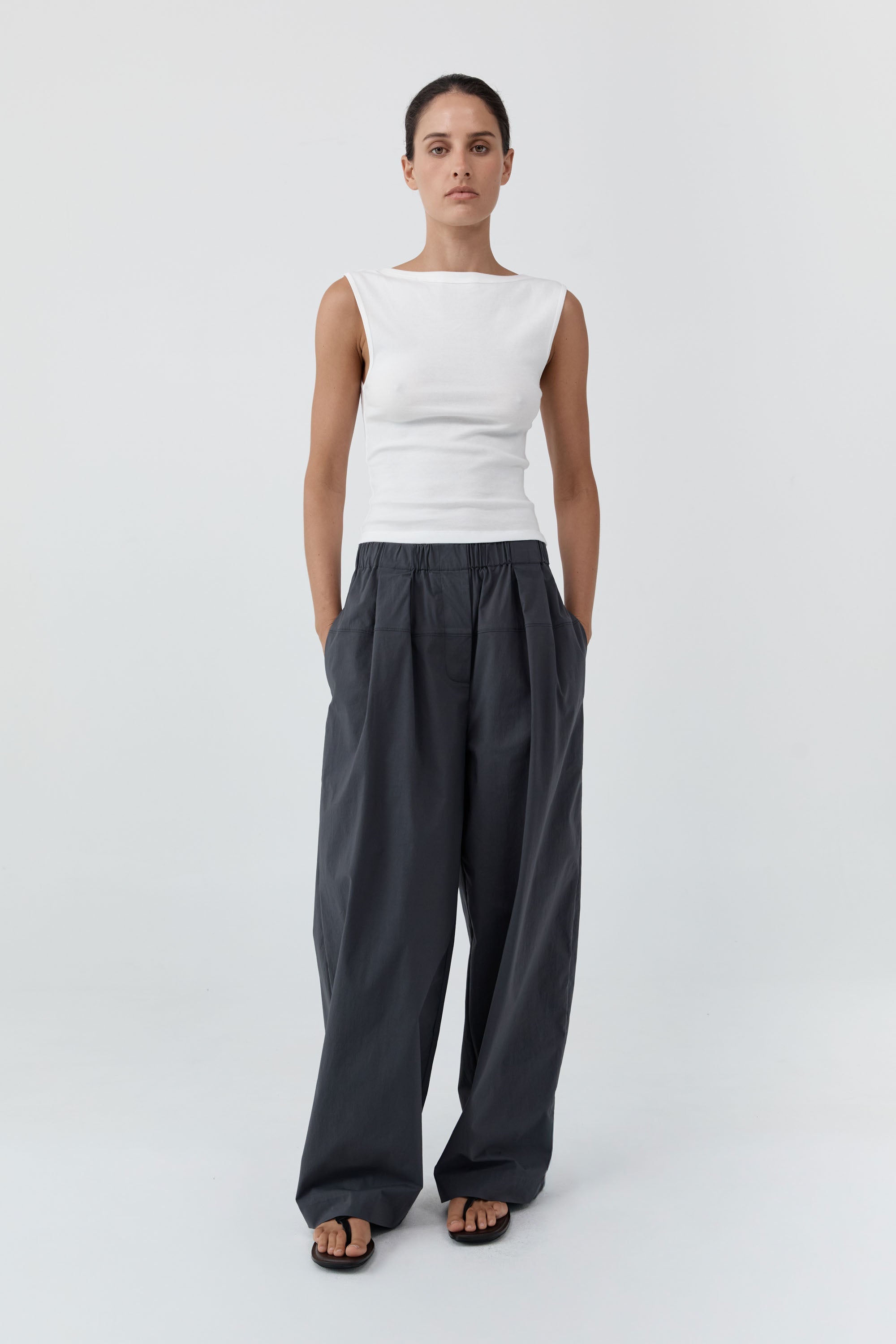St Agni Relaxed Pleat Pants Iron Glaze