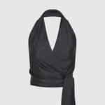 St Agni Silk Halter Wrap Top Washed Black