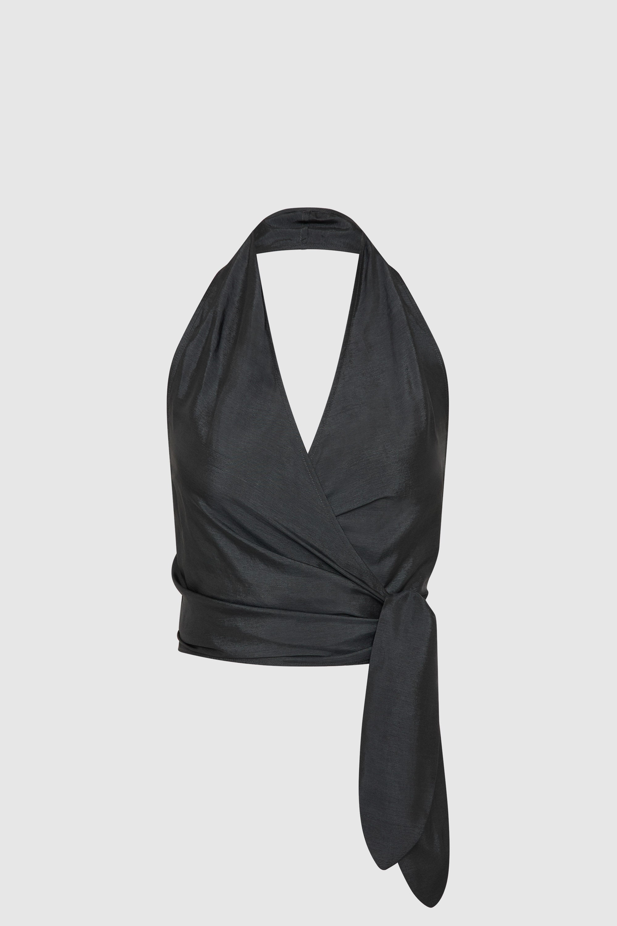 St Agni Silk Halter Wrap Top Washed Black