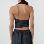 St Agni Silk Halter Wrap Top Washed Black