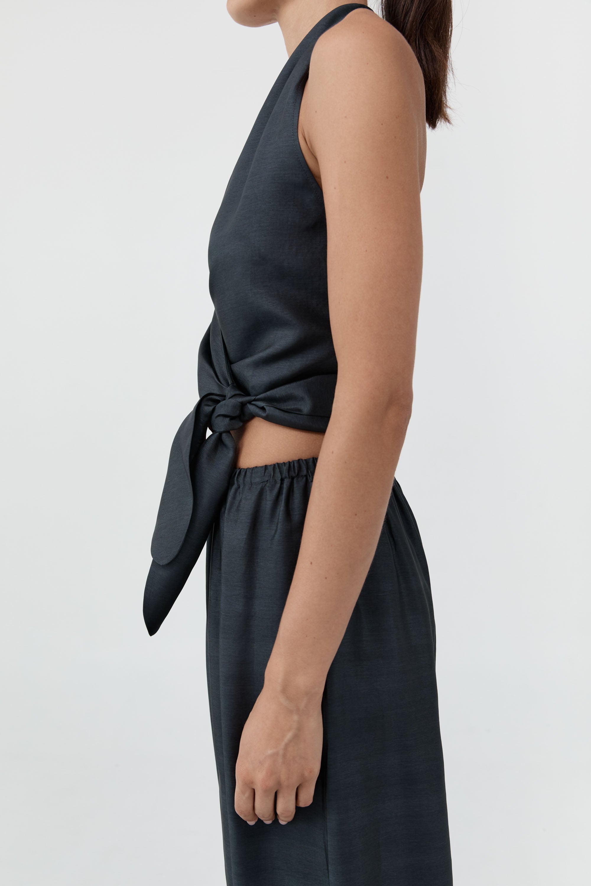 St Agni Silk Halter Wrap Top Washed Black