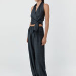 St Agni Silk Halter Wrap Top Washed Black