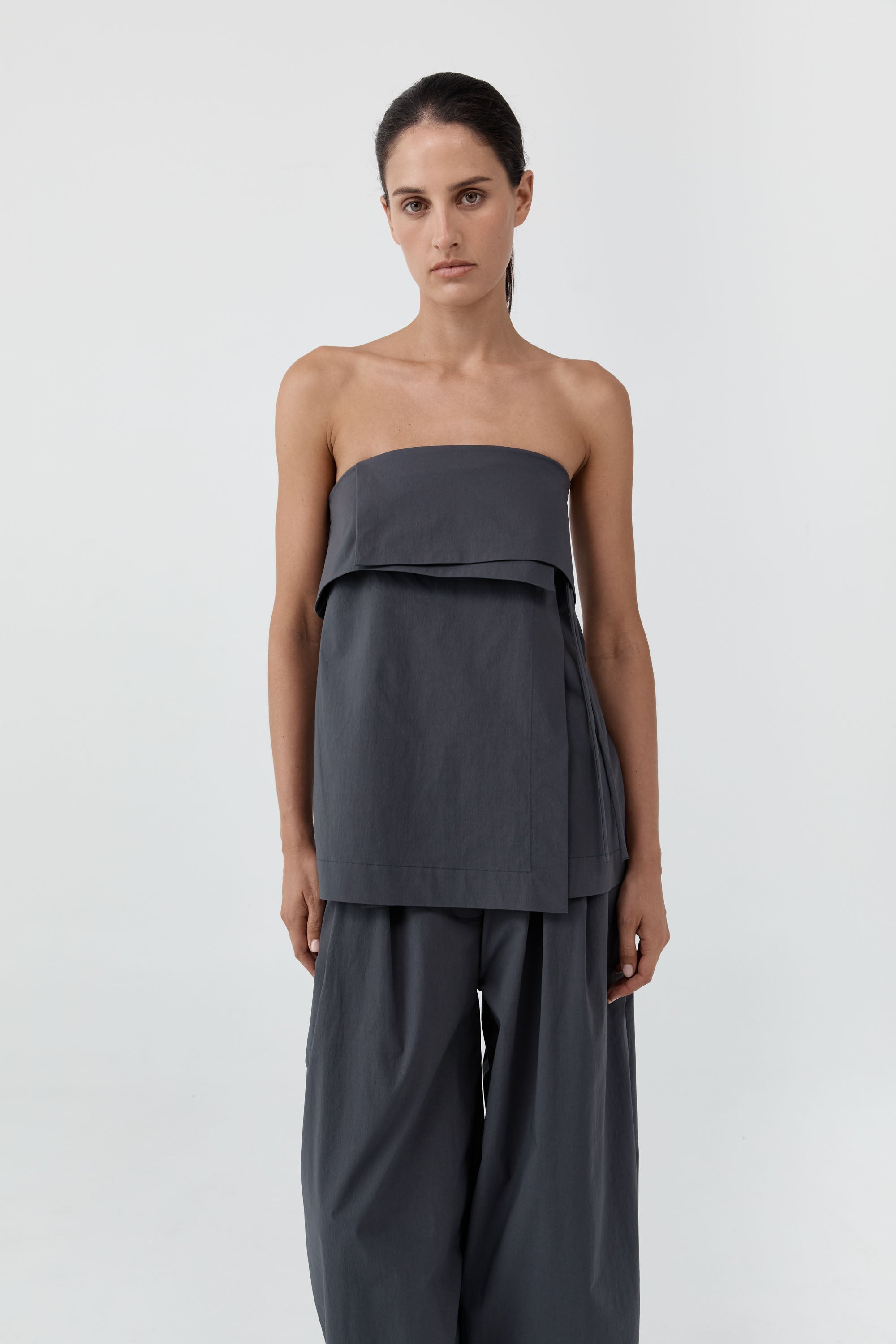 St Agni Strapless Wrap Top Iron Glaze