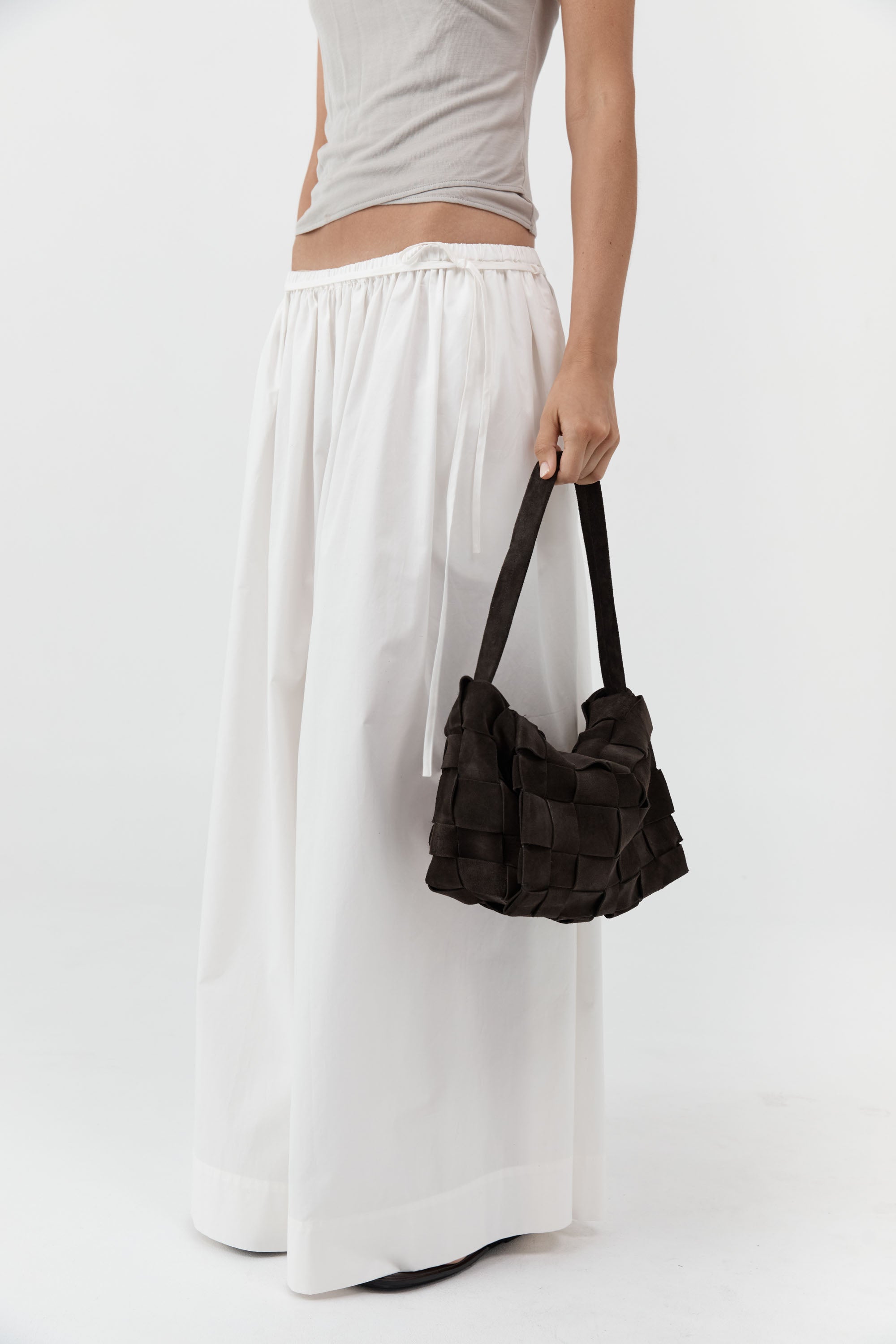 St Agni Suede Woven Envelope Mini Tote Coffee
