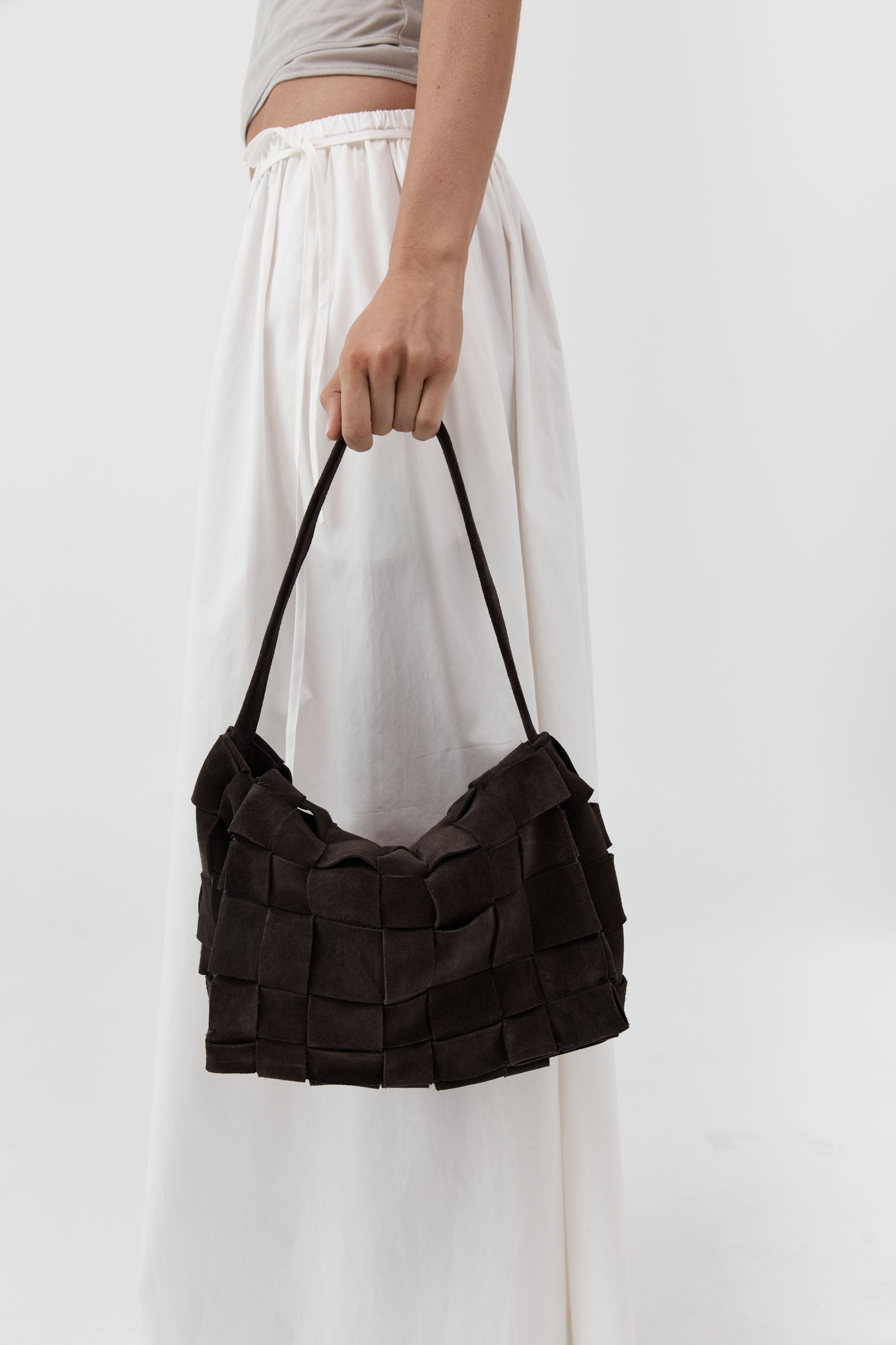 St Agni Suede Woven Envelope Mini Tote Coffee