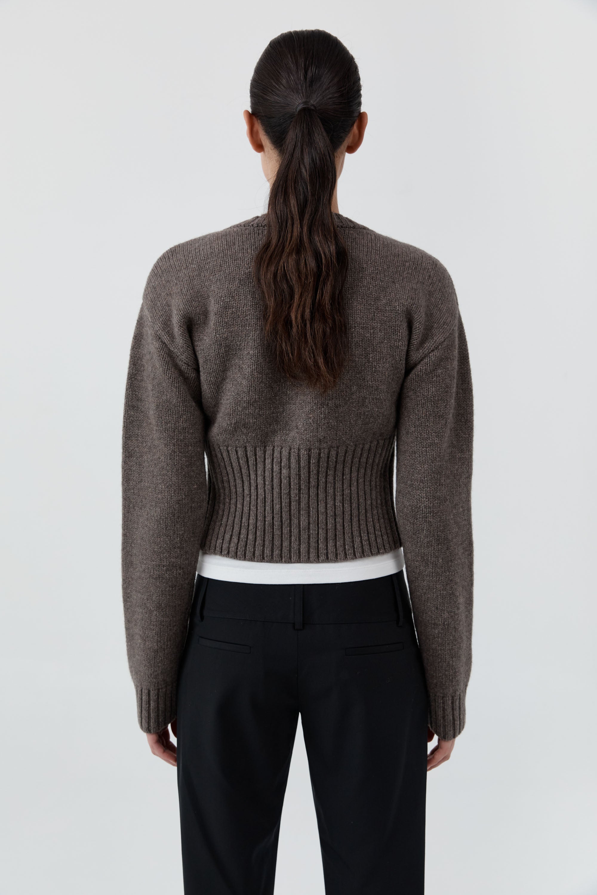 St. Agni Wool Cardigan in Taupe Melange – back view | Peggy Concept Store