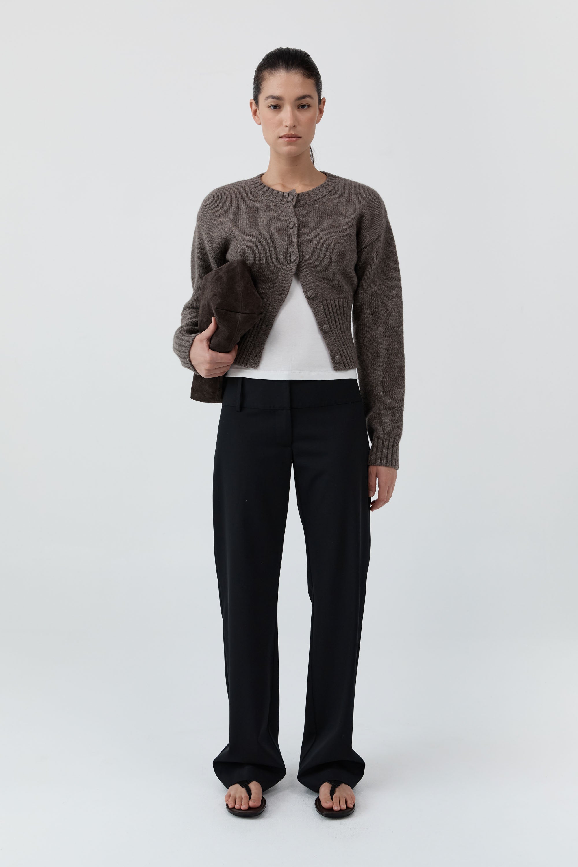 St. Agni Wool Cardigan in Taupe Melange – detail view | Peggy Concept Store