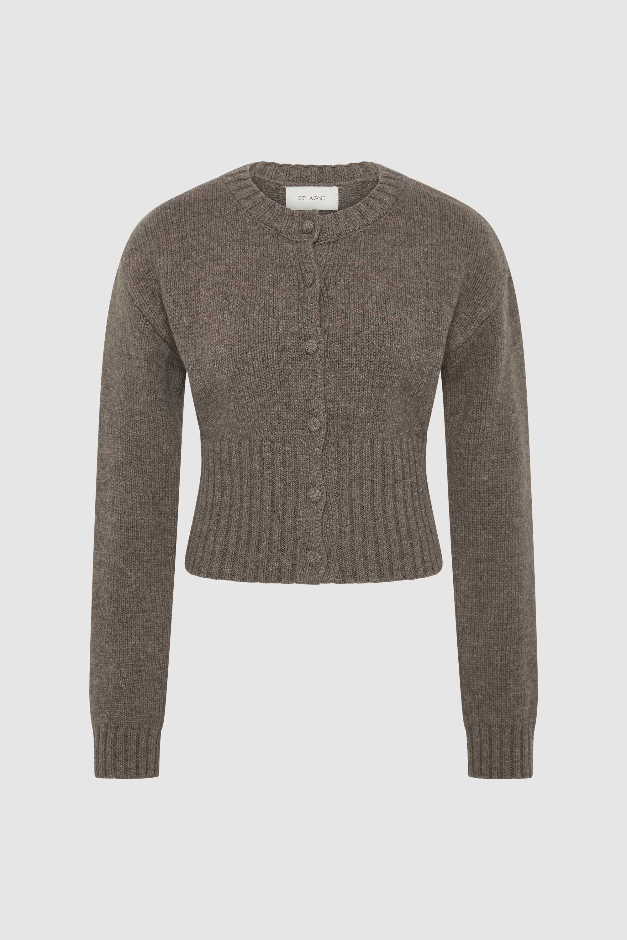 St. Agni Wool Cardigan in Taupe Melange – flat lay product shot | Peggy Concept Store