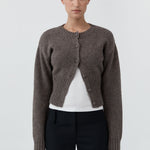 St. Agni Wool Cardigan in Taupe Melange – front view | Peggy Concept Store