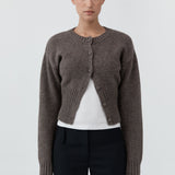 St. Agni Wool Cardigan in Taupe Melange – front view | Peggy Concept Store