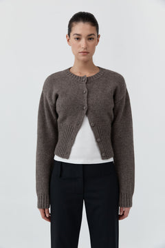 St. Agni Wool Cardigan in Taupe Melange – front view | Peggy Concept Store