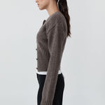 St. Agni Wool Cardigan in Taupe Melange – side view | Peggy Concept Store