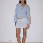 Blue striped cotton shirt with waist button detail