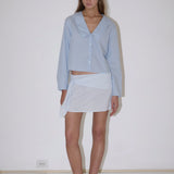 Blue striped cotton shirt with waist button detail
