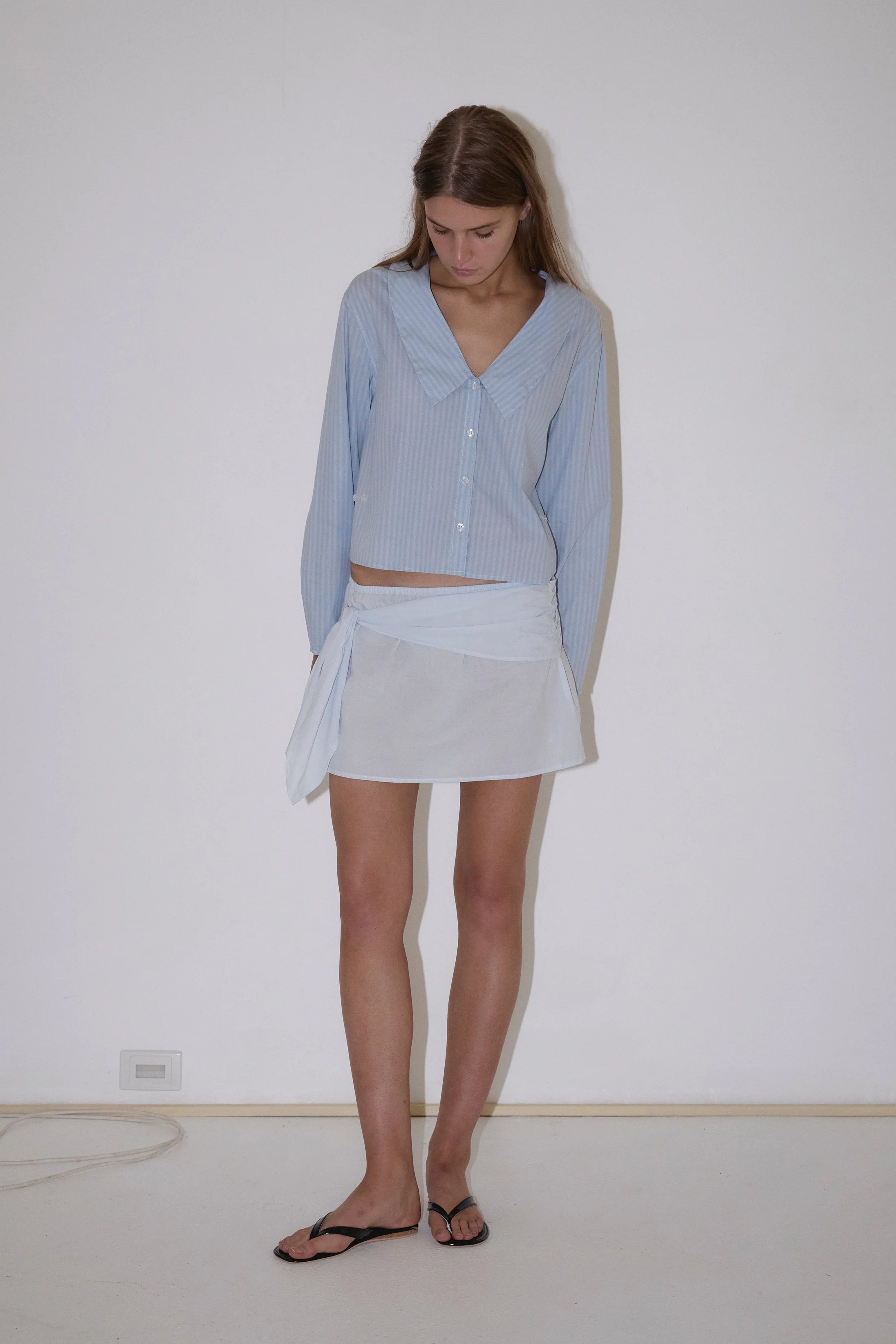 Deiji shirt lake blue stripe front view